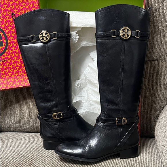 Tory Burch Black Leather Tall Boots - Picture 2 of 7